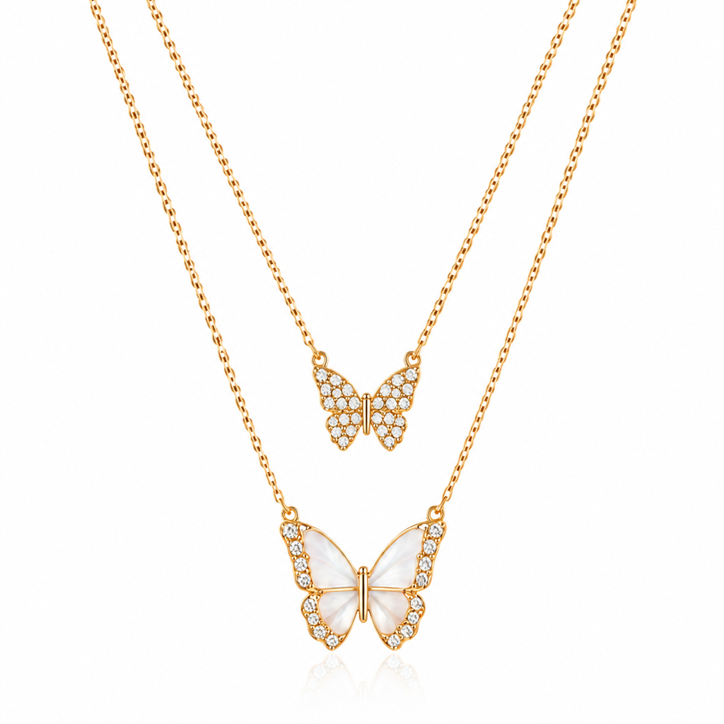 Double Butterfly Pendant Necklace