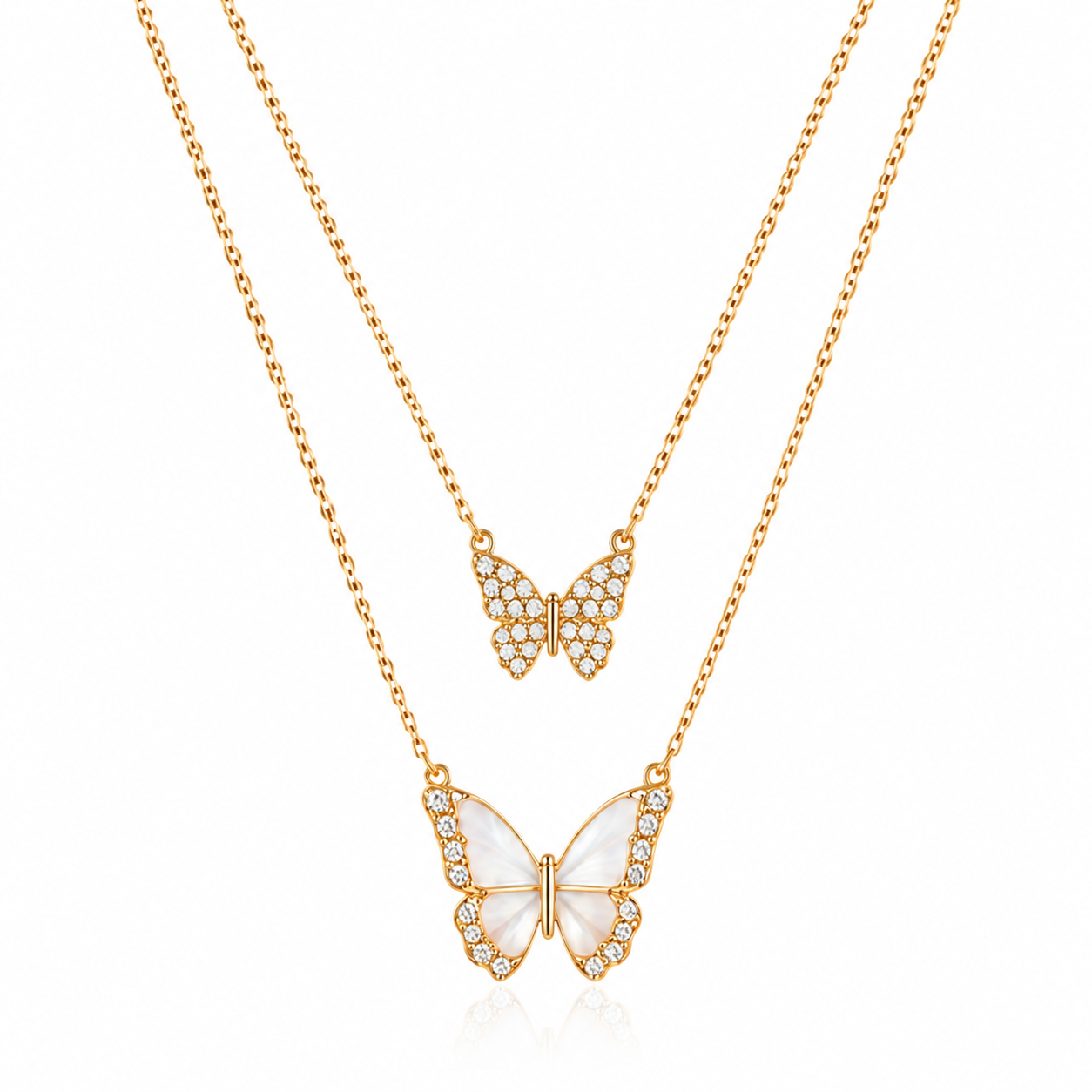 Double Butterfly Pendant Necklace