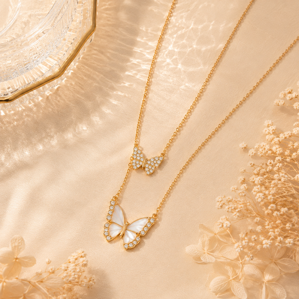Double Butterfly Pendant Necklace