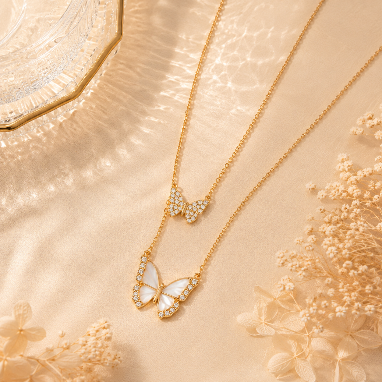 Double Butterfly Pendant Necklace