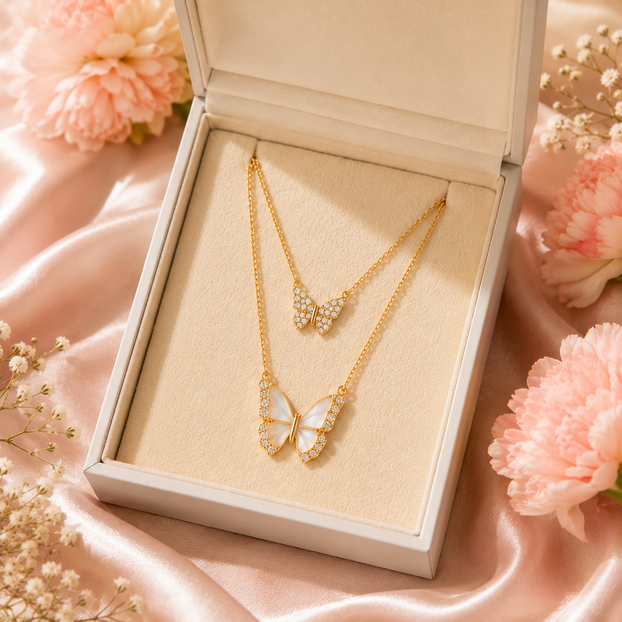 Double Butterfly Pendant Necklace