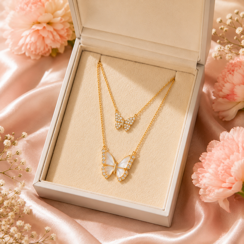 Double Butterfly Pendant Necklace