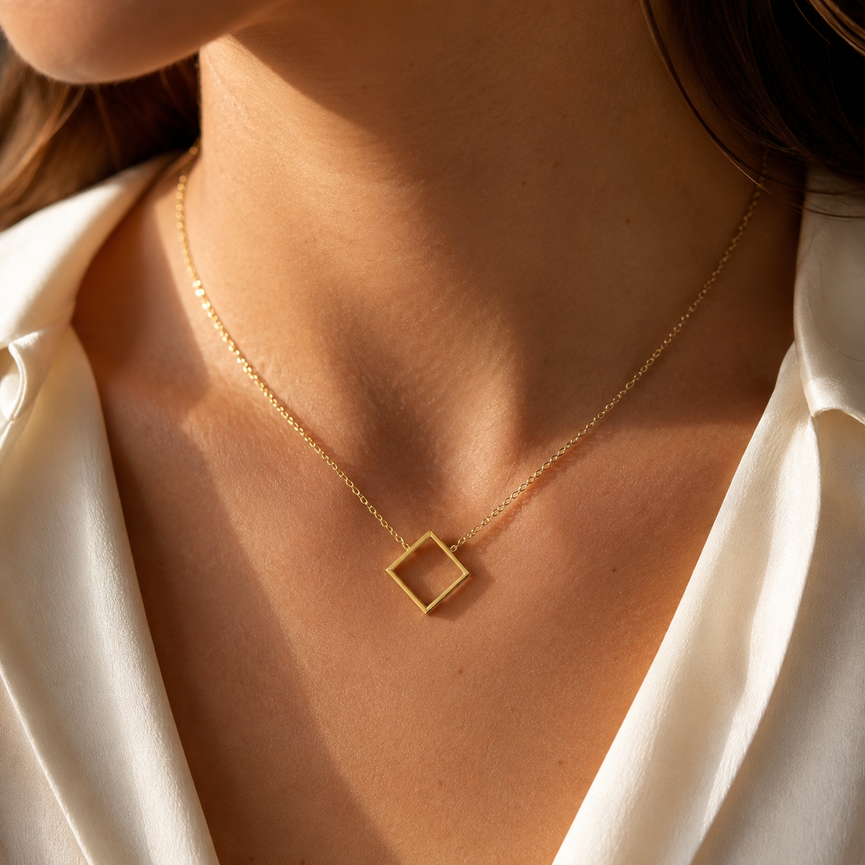 Floating Diamond Frame Necklace