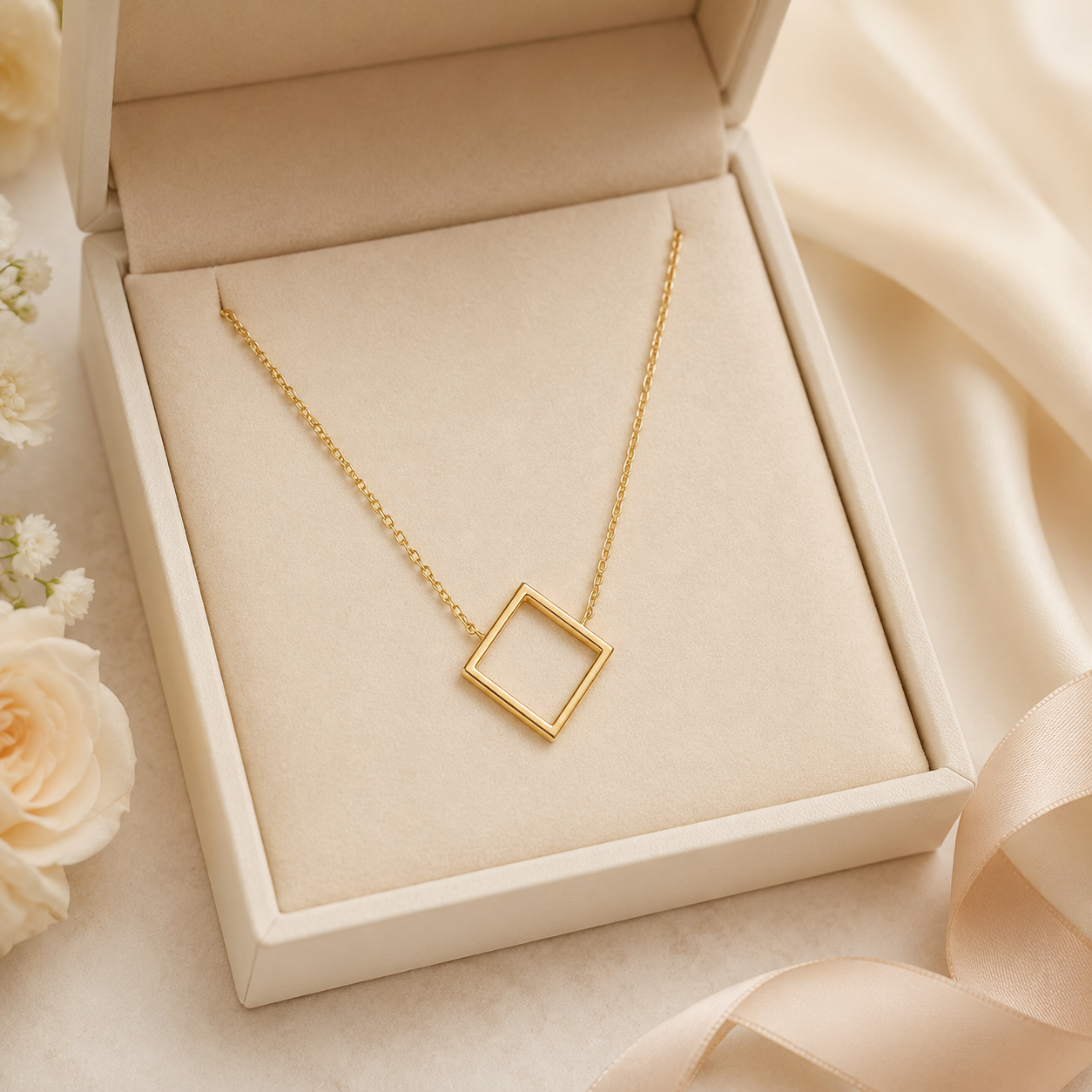 Floating Diamond Frame Necklace